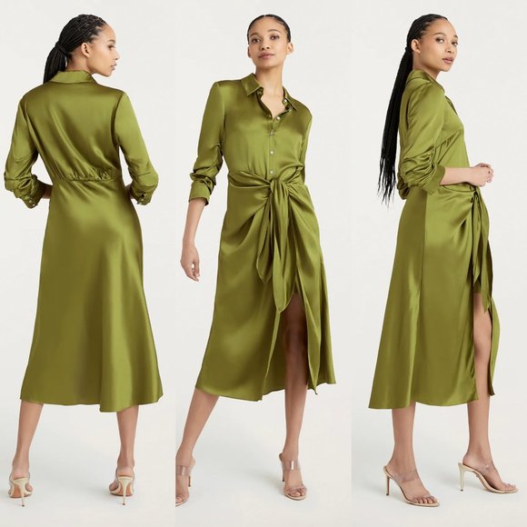 ❌SOLD❌Cinq a sept jacey green silk button down faux wrap dress FINAL PRICE - Picture 5 of 13